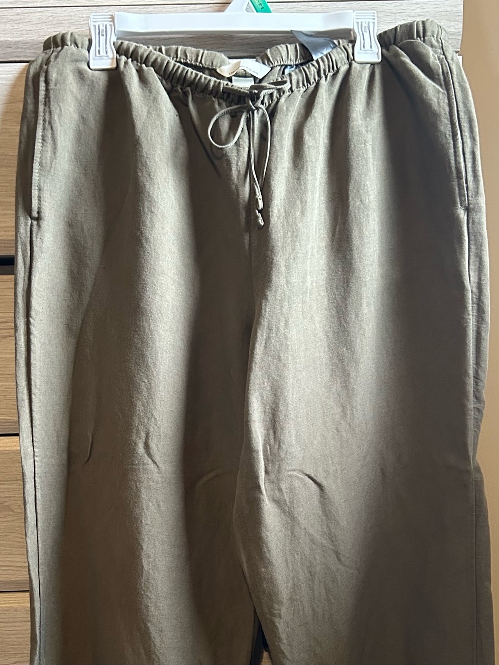 H&M wide leg linen Green Casual Drawstring Pants